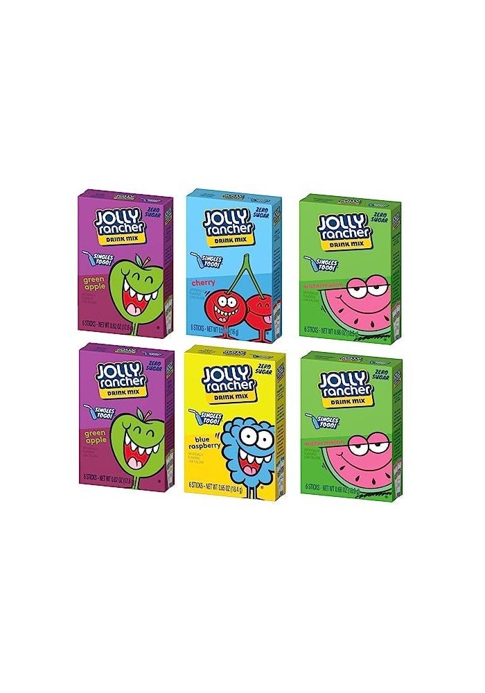 SINGLES TO GO! Jolly Rancher Drink Mix WaterTok Bundle - Blue Raspberry, Green Apple, Watermelon and Cherry Drink Mix - 0.63 Ounce (Pack of 6) - Image 1